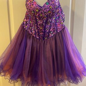 Purple Gemmed Bodice Short Prom Dress